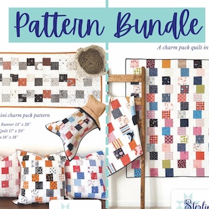 Puede incluir: Un paquete de patrones de acolchado para una colcha de paquete de encanto en cinco tamaños, que incluye un camino de mesa, una colcha para muñeca y una almohada. El patrón se llama "Charming Stacks" y es de Sterling Quilt Co.