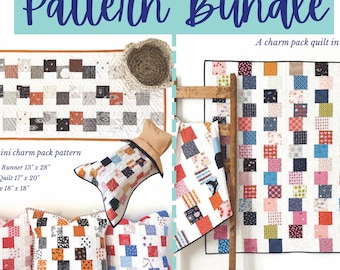 Charming Stacks Quilt Pattern Bundle Charm Pack Mini Charm Pack PDF Instant Download King size quilt Baby quilt Quilted pillow Scrap quilt