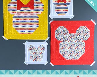 Mouse Quilt Block Pattern, Take Me to the Magic Again, Fat Quarter, Scrap Quilt (PDF Download)