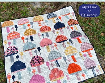 Mellow Mushrooms Quilt Pattern Mushroom Quilt Pattern Layer Cake Quilt Retro Quilt Pattern Fat Quarter Quilt Pattern Sterling Quilt Co