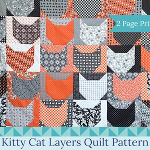 Kitty Cat Layers Quilt Pattern Cat Quilt Pattern Halloween Cat Quilt Block Easy Layer Cake Quilt Quick Beginner quilt pattern with video