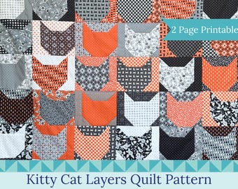 Kitty Cat Layers Quilt Pattern Cat Quilt Pattern Halloween Cat Quilt Block Easy Layer Cake Quilt Quick Beginner quilt pattern with video