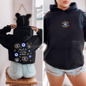 Evil Eye Aesthetic Hoddie Sweatshirt Sweater Third Eye Protection Back Design Aesthetic Buena Vibra Good Vibes Minimal Boho Stylish Sweater