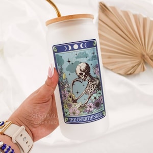 The Overthinker Tarot Card Iced Coffee Glass Tumbler Funny Mystic Celestial Witchy Spiritual Gifts Trendy Cups Witch Boho Halloween Anxious