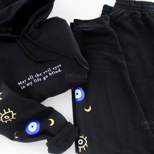 Evil Eye Sweatpants and Aesthetic Sweatshirt Sweater Third Eye Protection Buenas Vibras Good Vibes Minimal Boho Stylish Sweater Y2K Trendy