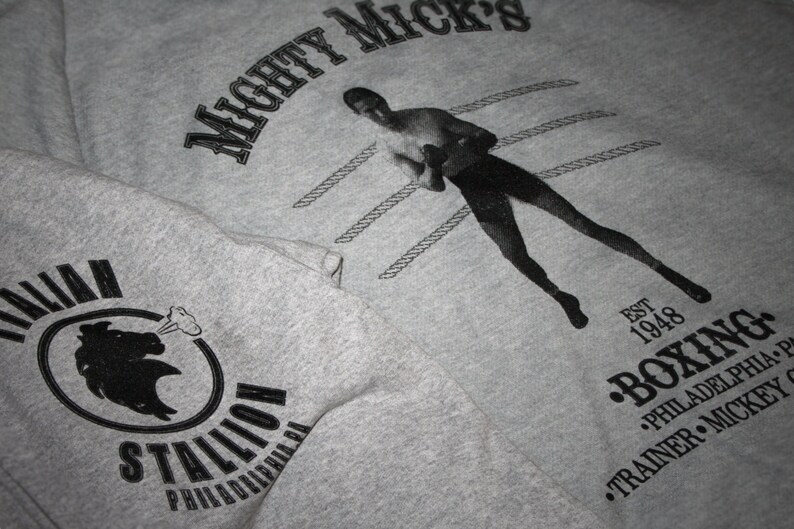 Rocky Balboa Italian Stallion Mighty Mick's Grey Hoodie Original Design Screenprinted image 4