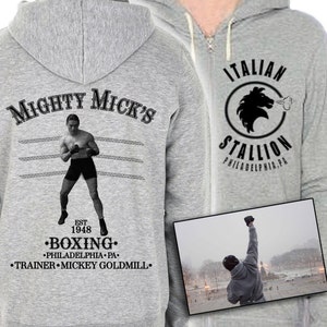 Rocky Balboa Italian Stallion Mighty Mick's Grey Hoodie Original Design Screenprinted image 1