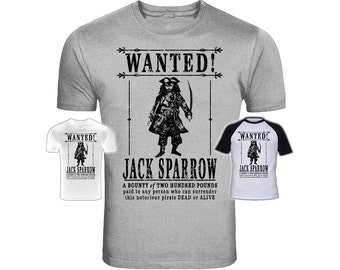 Pirates of the Caribbean Jack Sparrow "Wanted Poster" T-Shirt New Screenprinted