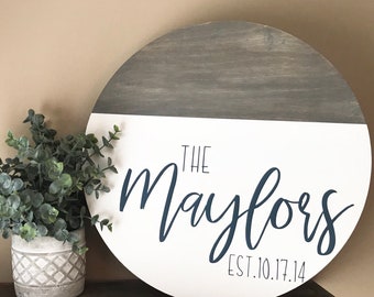 Last name established sign, round wooden name sign, circle last name sign, wooden name sign