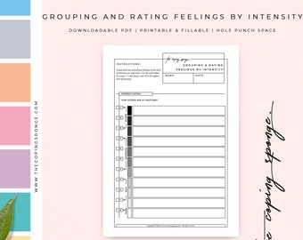 Self Care Wellness Planner Printable Chart | Feelings List | Emotions Thermometer -"Grouping And Rating Feelings By Intensity"