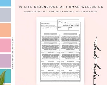 Holistic Health Printable: Self-Care Guide and Personal Growth Planner - Wellness Guide Covering 10 Life Dimensions of Wellbeing.