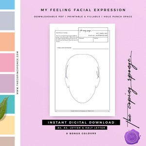May include: A printable PDF with the text "MY FEELING FACIAL EXPRESSION" and instructions for identifying emotions. The design includes a blank face outline for drawing expressions. The document is available as an instant digital download.