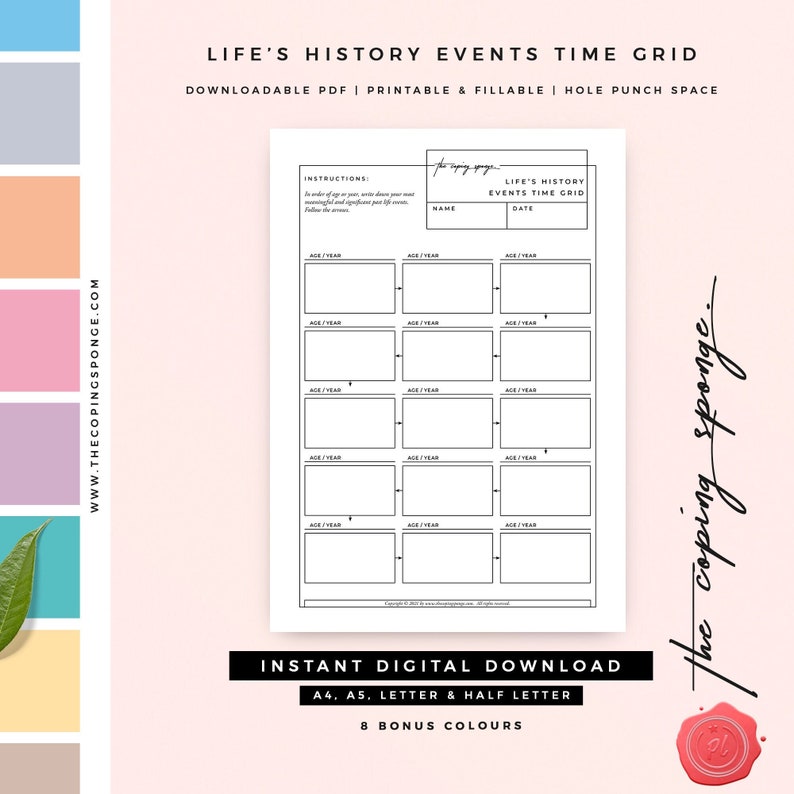 Past Life | Order of Events | Timeline Template | Diagram Print | Mental Health | Self Help Recovery | Radical Acceptance | PDF Worksheet image 1