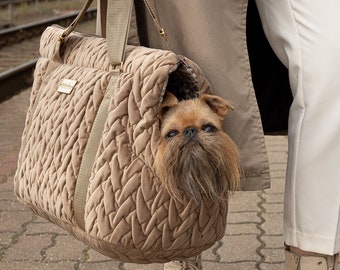 Velour pet carrier NAOMI in brown color