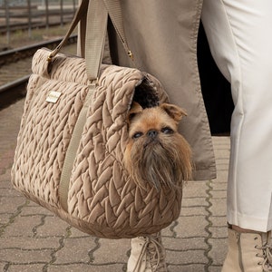Sac de transport en velours pour animaux – NAOMI, couleur marron classique, sac souple pour petits chiens et chats