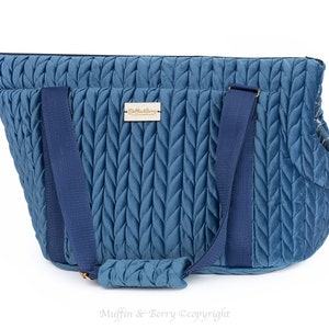 Velour pet carrier EDWARD in royal blue color