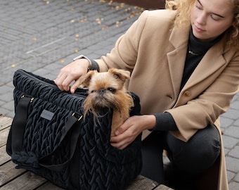 Sac de transport pour animaux de compagnie en velours luxueux SCARLETT de couleur noire