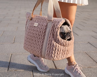 Dusty Pink Velour Dog Carrier Bag Plush Soft Structured Pet Purse  ANTOINETTE