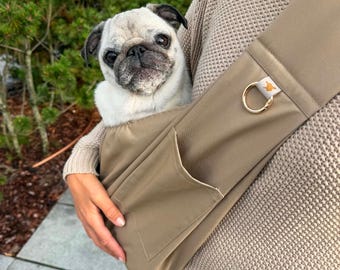 Trench Fabric Pet Carrier Sling with Soft Muslin Lining and Adjustable Strap TABHITA