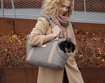 Pet Carrier – Houndstooth Tweed Brown Dog & Cat Carrier JACQUELINE