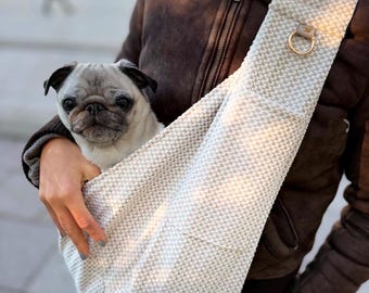 Lightweight Soft Velour Pet Sling Bag, Hands Free Dog Carrier for Small Dogs Cats, Comfortable Puppy Travel Pouch - MABEL