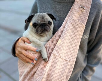Dusty Rose Velour Pet Sling Carrier | Hands Free Dog Bag for Small Dogs | Handmade Soft Puppy Daily Pouch | Good Quality Pet Papoose AVEN