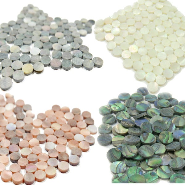 100 Pieces 2 3 4 5 6 mm Flat NO Polish White Mother of Pearl/Green Abalone/Black Tahiti Pearl/Bronze Peguine Shell Round Dot Cabochon Guitar