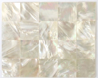 20 Pcs of 2.5 cm Square White Mother of Pearl Shell. One Side Polished. For Guitar Inlay, Jewelry Design, Mosaic, Photo Frame