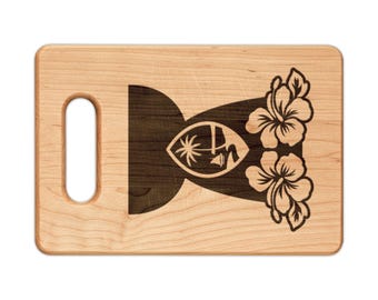 Guam Latte Stone Flowers Engraved Wooden Cutting Board