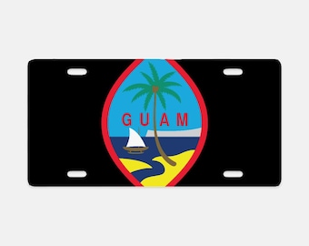 Placa de matrícula negra con el sello de Guam