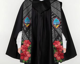Guahan Hibiscus Tribal Black Graduation Stole Sash