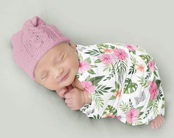 Latte Stone Pink Hibiscus Guam CNMI Baby Swaddle Blanket