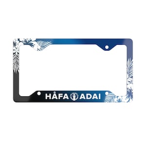Hafa Adai CNMI Saipan Tinian Rota Tropical Hibiscus Blue Metal License Plate Frame
