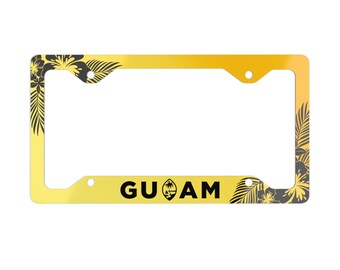 Guam Tropical Hibiscus Yellow Metal License Plate Frame