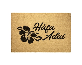 Hafa Adai Hibiscus Guam CNMI Outdoor Coir Door Mat