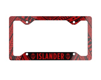 Islander Guam Tribal Red Metal License Plate Frame