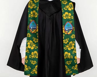 Guam Classic Hibiscus Green Gold Graduation Stole Sash
