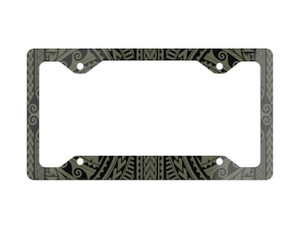 Island Tribal Polynesia Hawaiian Armor Green Metal License Plate Frame