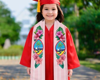 Kids Guam Seal Pink Flowers Graduation Stole Sash