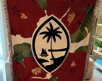 Guam Red Hibiscus Paradise Woven Blanket
