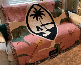 Guam Pink Hibiscus Paradise Woven Throw Blanket