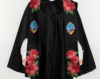Guam Red Hibiscus Black Graduation Stole Sash