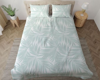 Coconut Leaves Palm Leaves Light Blue Duvet Cover Bedding set