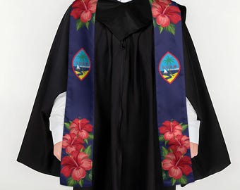 Guam Red Hibiscus Blue Graduation Stole Sash