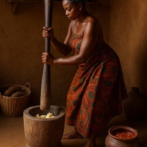 Handmade African Mortar and Pestle Rustic Wood Cooking Tool for Pounded Yam Fufu Herbs Spices Tribal Decor and Cultural Kitchenware
