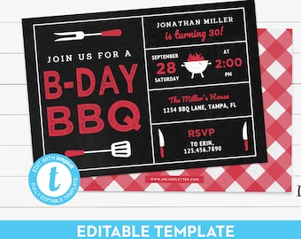 birthday bbq party invitation bday barbeque birthday etsy