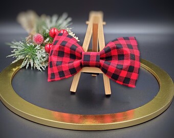 Buffalo Plaid Dog Bow Tie for Collars/ Christmas Collar Bow Tie for Pets/ Red and Black Plaid Cat Bow Tie/ Designer Plaid Gifts for Dog