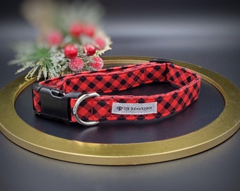 Buffalo Plaid Dog Collar/ Red and Black Plaid Collar for Dogs/ Winter Plaid Collar for Dogs or Cats/ Designer Christmas Gifts for Dog