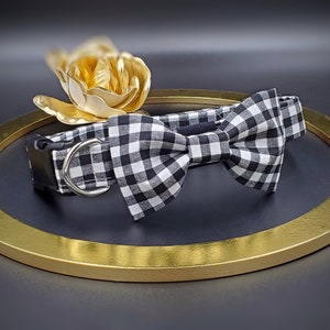 Buffalo Plaid Dog Collar and Bow Tie Plaid/ Black Gingham Collar and Bow Tie for Dogs and Cats/ Christmas Designer Gift Set for Dogs
