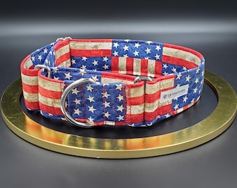 American Flag Martingale Collar/ Adjustable Patriotic Collar for Dogs/ Rustic Americana Designer Gifts for Dogs